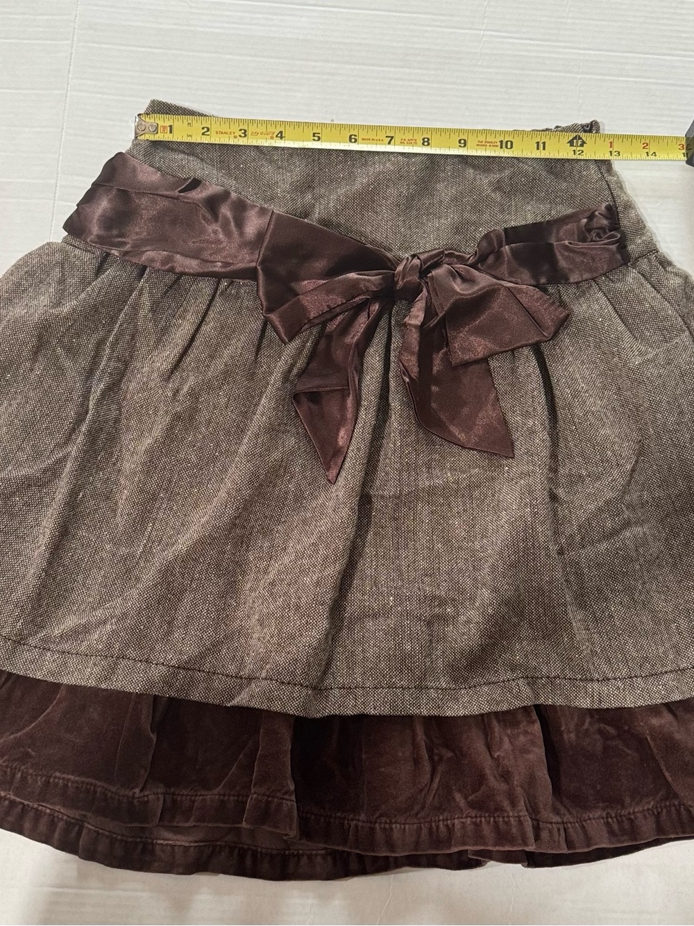Cherokee Brown Layered A-Line Skirt with Satin Waist Tie Sz L